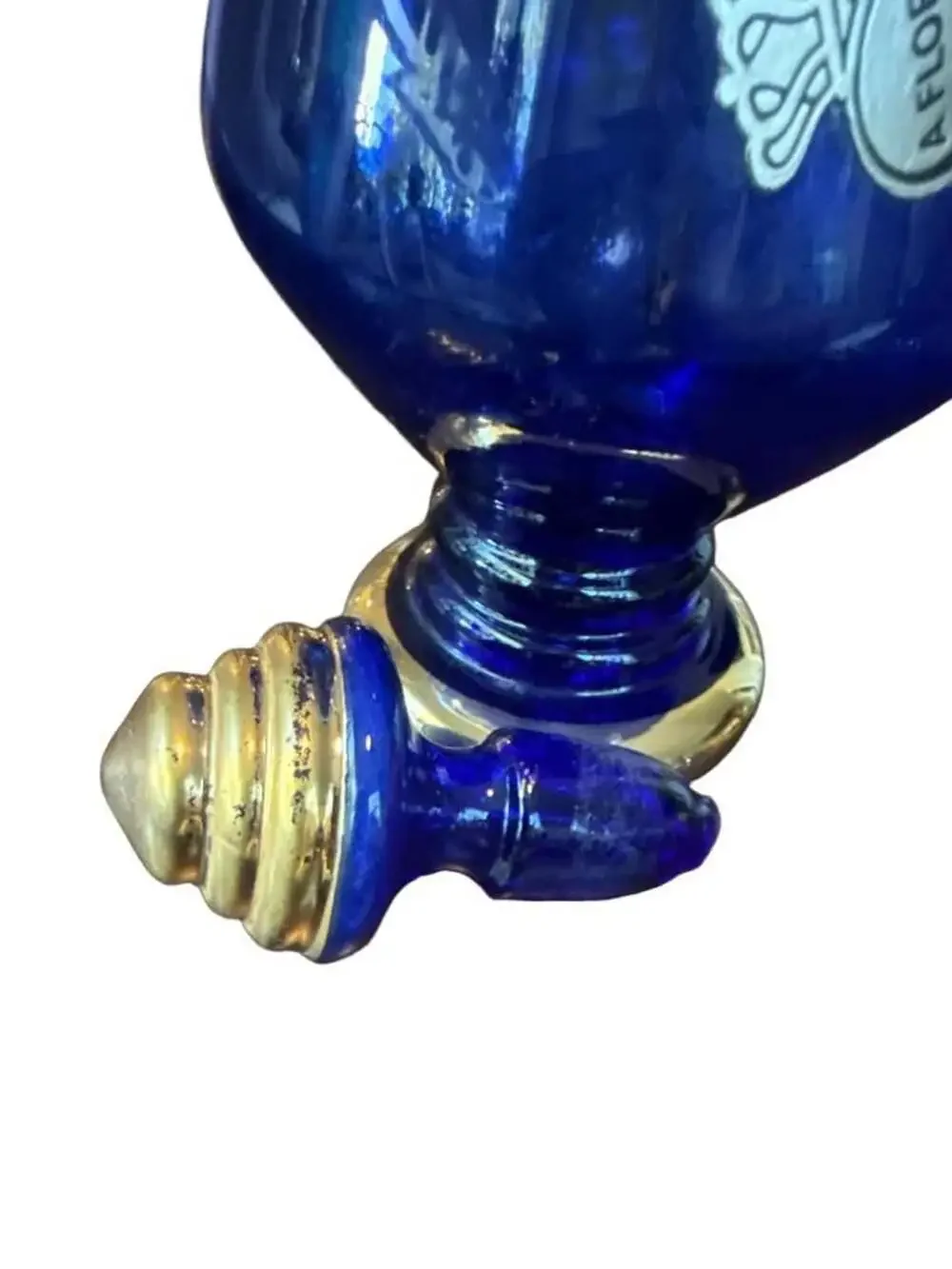 Florentine Decanter Set Cobalt Blue Gold Trim, Glass Stopper and 5 Cups